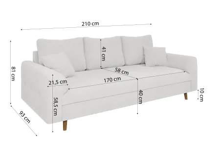 Lars - Polstergarnitur 3+2+1 mit Braun Holzfüßen im skandinavischen Stil aus Boucle-Stoff