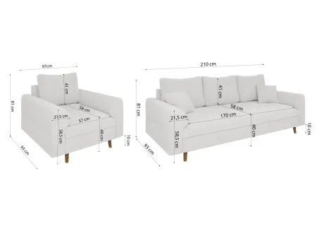 Lars - Polstergarnitur 3+1 mit Braun Holzfüßen im skandinavischen Stil aus Boucle-Stoff