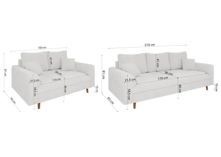 Lars - Polstergarnitur 3+2 mit Braun Holzfüßen im skandinavischen Stil aus Boucle-Stoff