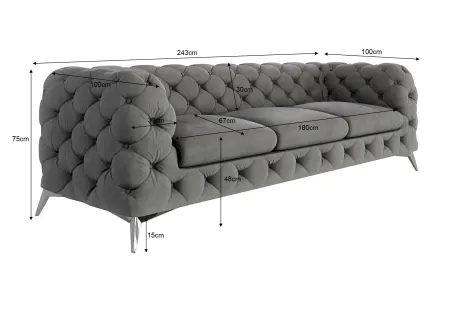 Paul - Chesterfield Sofa 3-Sitzer mit Silber Metall Füßen