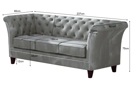 Talia - Chesterfield Sofa 3-Sitzer aus Samt-Stoff mit Holzfüßen