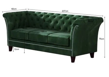 Talia - Chesterfield Sofa 3-Sitzer aus Samt-Stoff mit Holzfüßen