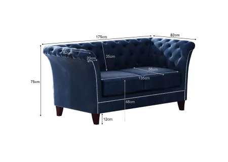 Talia - Chesterfield Sofa 2-Sitzer aus Samt-Stoff mit Holzfüßen