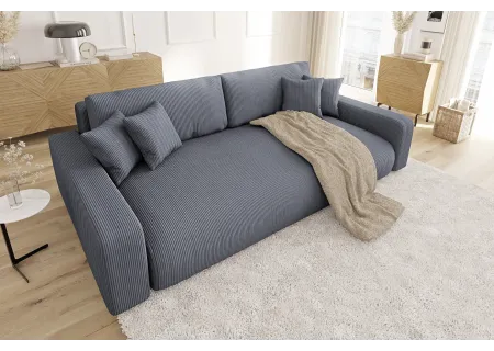 Emma - Sofa mit Schlaffunktion und Bettkasten in Cord-Stoff schöner Sitzkomfort