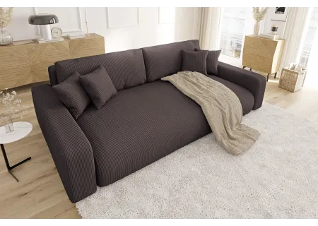 Emma - Sofa mit Schlaffunktion und Bettkasten in Cord-Stoff schöner Sitzkomfort