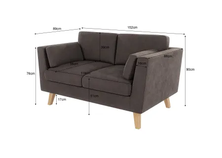 Violet - Sofa 2-Sitzer mit Holzfüßen im skandinavischen Stil