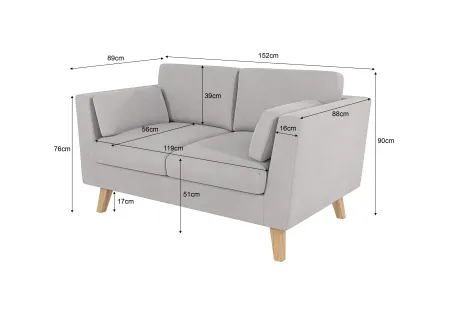 Violet - Sofa 2-Sitzer mit Holzfüßen im skandinavischen Stil