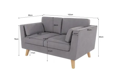 Violet - Sofa 2-Sitzer mit Holzfüßen im skandinavischen Stil