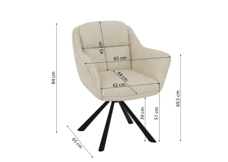 Carl - Polsterstuhl mit 180° Drehfunktion und Nivellierung aus Cord-Stoff