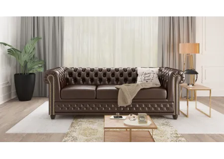 Chloe - Sofa 3 sitzer Chesterfield aus veganem Leder mit Holzfüßen