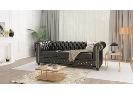 Chloe - Sofa 3 sitzer Chesterfield aus veganem Leder mit Holzfüßen