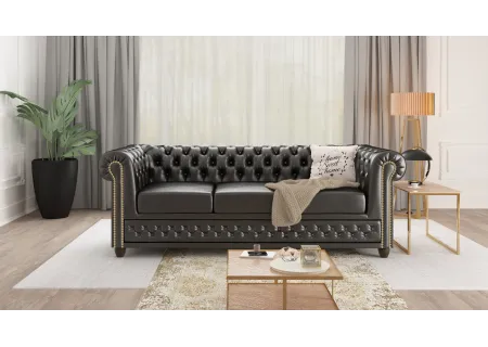 Chloe - Sofa 3 sitzer Chesterfield aus veganem Leder mit Holzfüßen