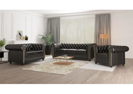 Chloe - Sofa 3 sitzer Chesterfield aus veganem Leder mit Holzfüßen