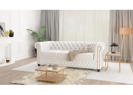 Chloe - Sofa 3 sitzer Chesterfield aus veganem Leder mit Holzfüßen