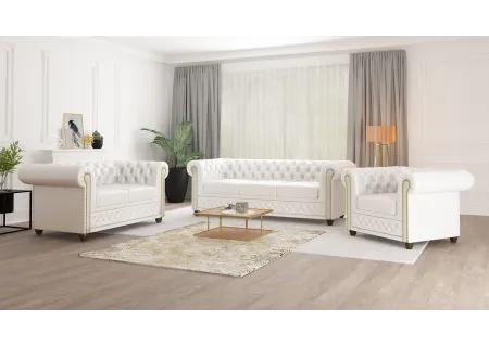 Chloe - Sofa 3 sitzer Chesterfield aus veganem Leder mit Holzfüßen