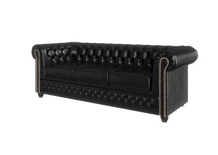 Chloe - Sofa 3 sitzer mit Schlaffunktion Chesterfield aus veganem Leder mit Holzfüßen