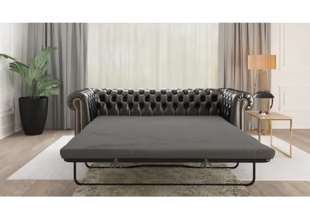 Chloe - Sofa 3 sitzer mit Schlaffunktion Chesterfield aus veganem Leder mit Holzfüßen