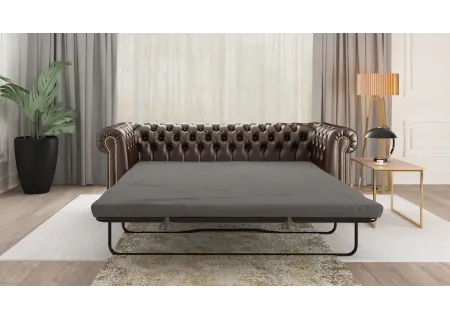 Chloe - Sofa 3 sitzer mit Schlaffunktion Chesterfield aus veganem Leder mit Holzfüßen