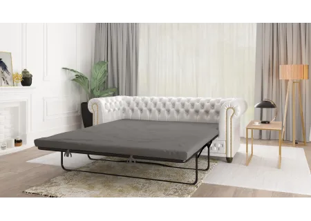 Chloe - Sofa 3 sitzer mit Schlaffunktion Chesterfield aus veganem Leder mit Holzfüßen