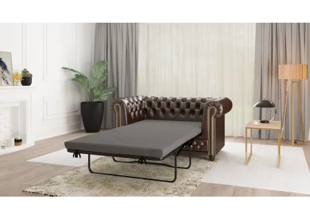 Chloe - Sofa 2 sitzer mit Schlaffunktion Chesterfield aus veganem Leder mit Holzfüßen