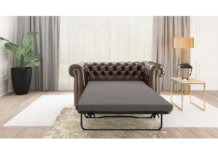 Chloe - Sofa 2 sitzer mit Schlaffunktion Chesterfield aus veganem Leder mit Holzfüßen