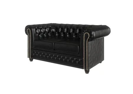 Chloe - Sofa 2 sitzer mit Schlaffunktion Chesterfield aus veganem Leder mit Holzfüßen