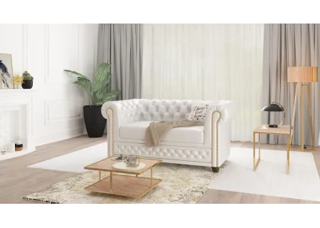 Chloe - Sofa 2 sitzer mit Schlaffunktion Chesterfield aus veganem Leder mit Holzfüßen