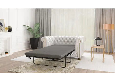 Chloe - Sofa 2 sitzer mit Schlaffunktion Chesterfield aus veganem Leder mit Holzfüßen