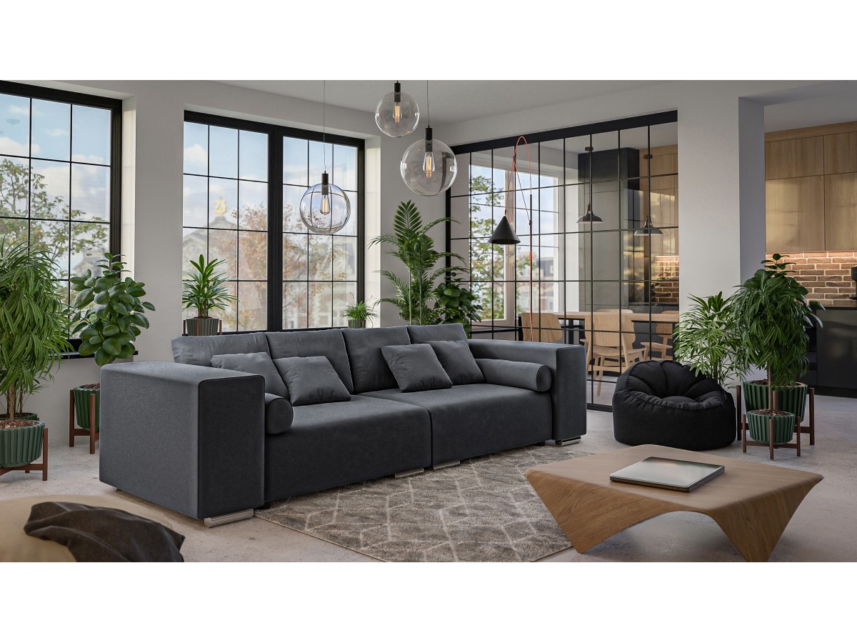 Vivian - Big Sofa mit Schlaffunktion, Boxspringfederung, Lounge Sofa mit vielen losen Kissen