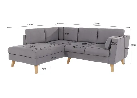 Violet - Ecksofa mit Holzfüßen im skandinavischen Stil