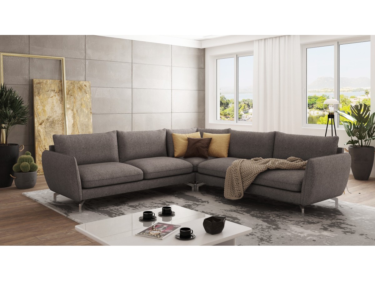 Patrick - Modernes Ecksofa mit Silber Metall Füßen