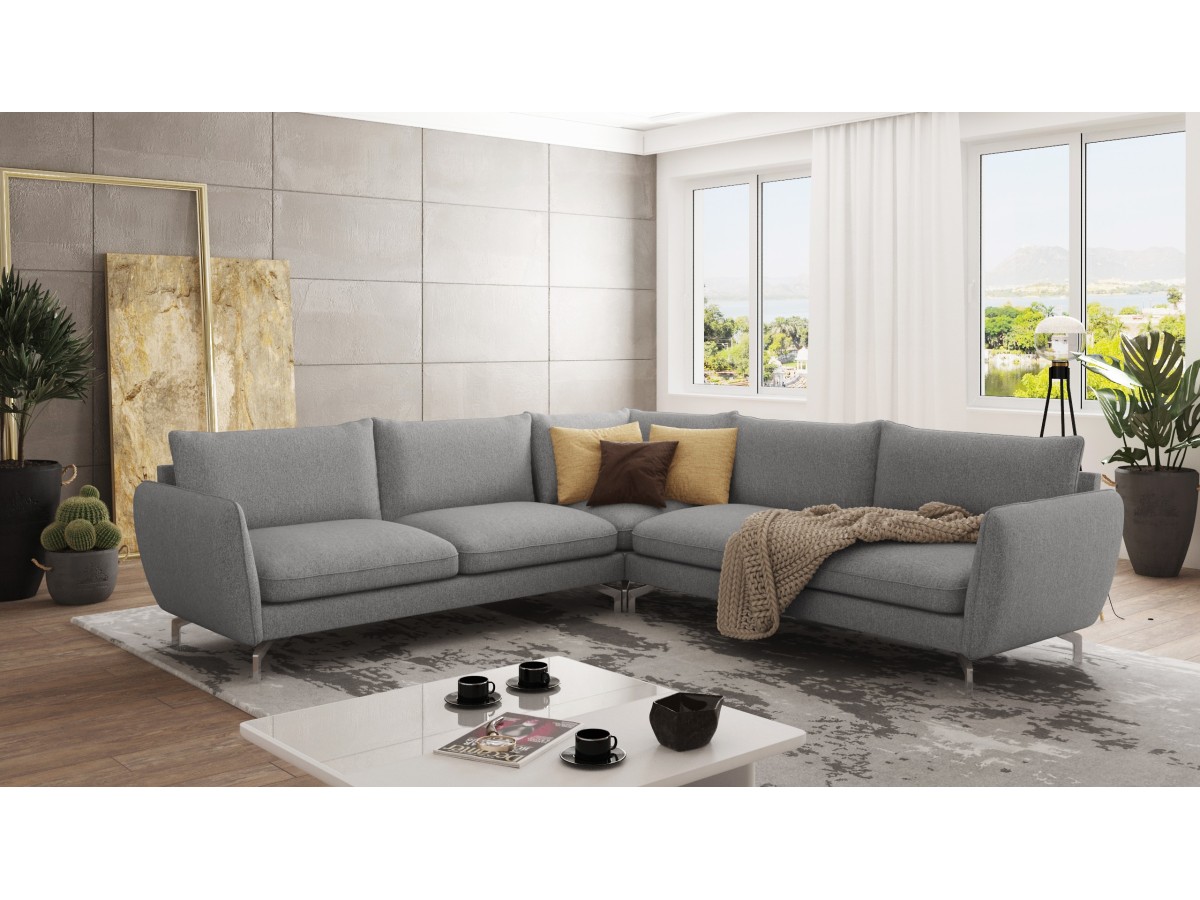 Patrick - Modernes Ecksofa mit Silber Metall Füßen