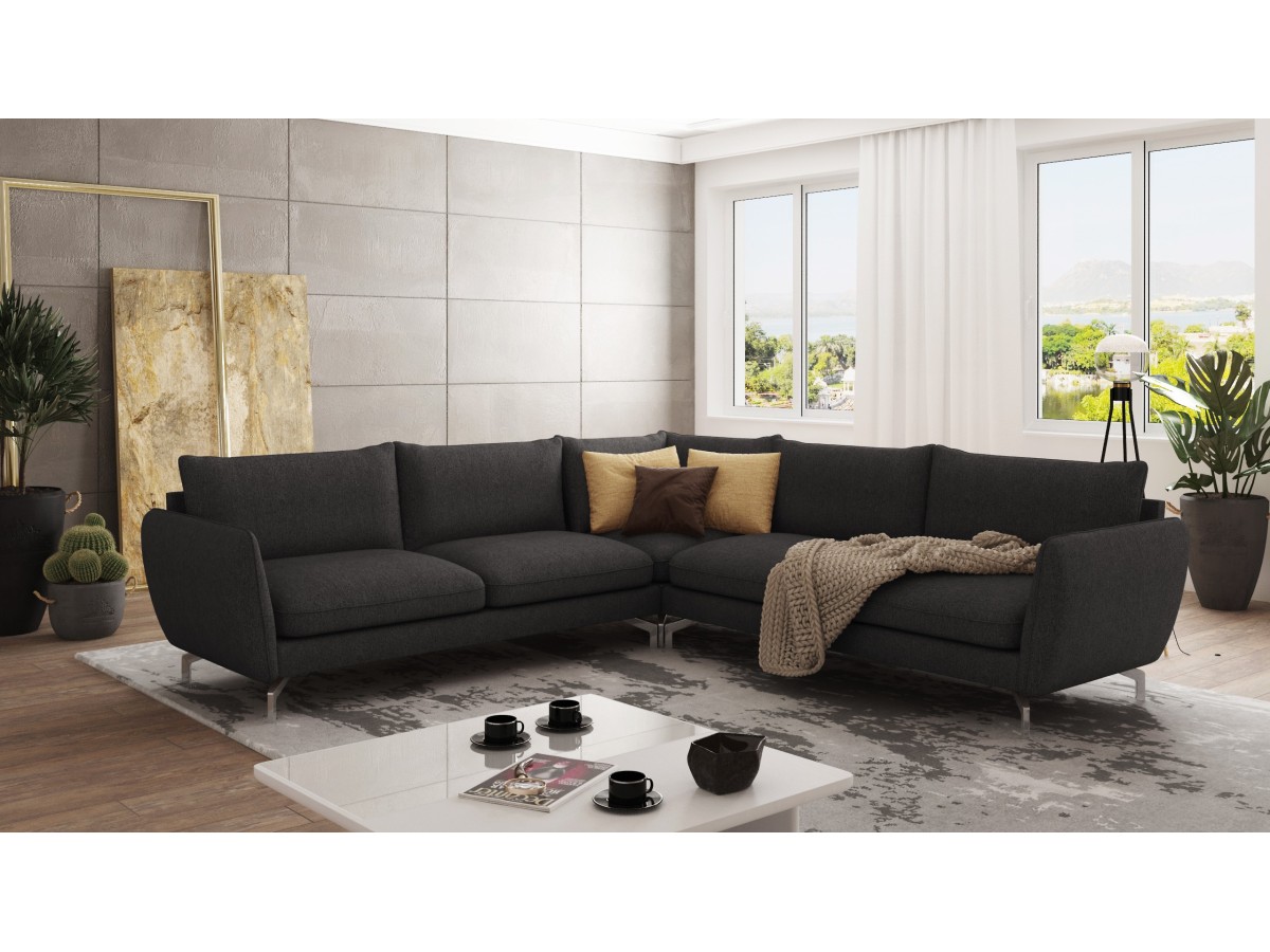 Patrick - Modernes Ecksofa mit Silber Metall Füßen