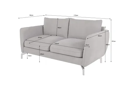 Patrick - Modernes Sofa 2-Sitzer mit Silber Metall Füßen