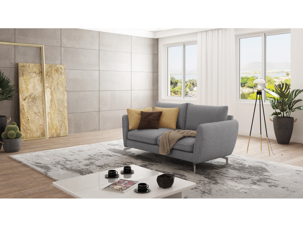 Patrick - Modernes Sofa 2-Sitzer mit Silber Metall Füßen