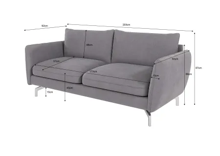 Patrick - Modernes Sofa 3-Sitzer mit Silber Metall Füßen