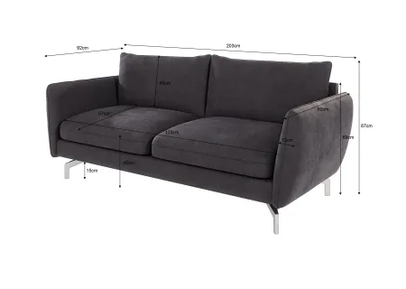 Patrick - Modernes Sofa 3-Sitzer mit Silber Metall Füßen