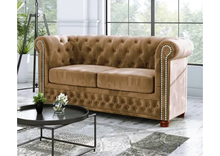 Alnem - Chesterfield Sofa 2-Sitzer aus Samt-Stoff mit Holzfüßen