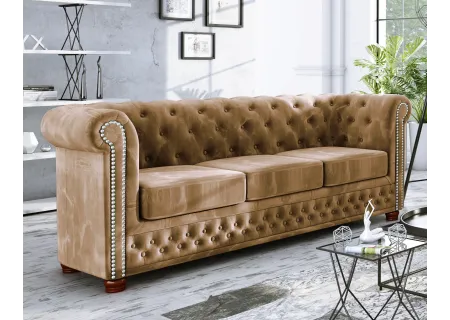 Alnem - Chesterfield Sofa 3-Sitzer aus Samt-Stoff mit Holzfüßen