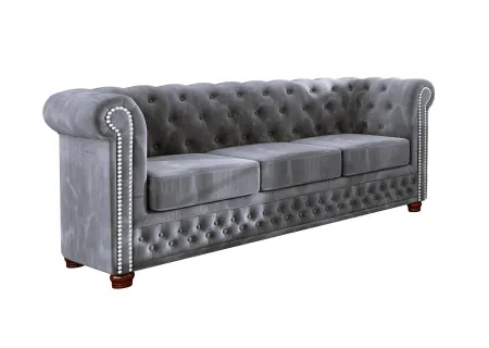 Alnem - Chesterfield Sofa 3-Sitzer aus Samt-Stoff mit Holzfüßen