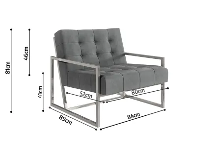 Vincent - Loungesessel mit Silber Metall Füßen aus Samtstoff