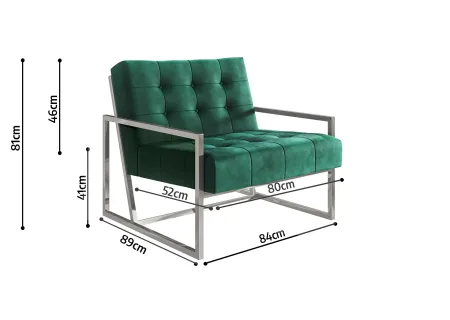 Vincent - Loungesessel mit Silber Metall Füßen aus Samtstoff