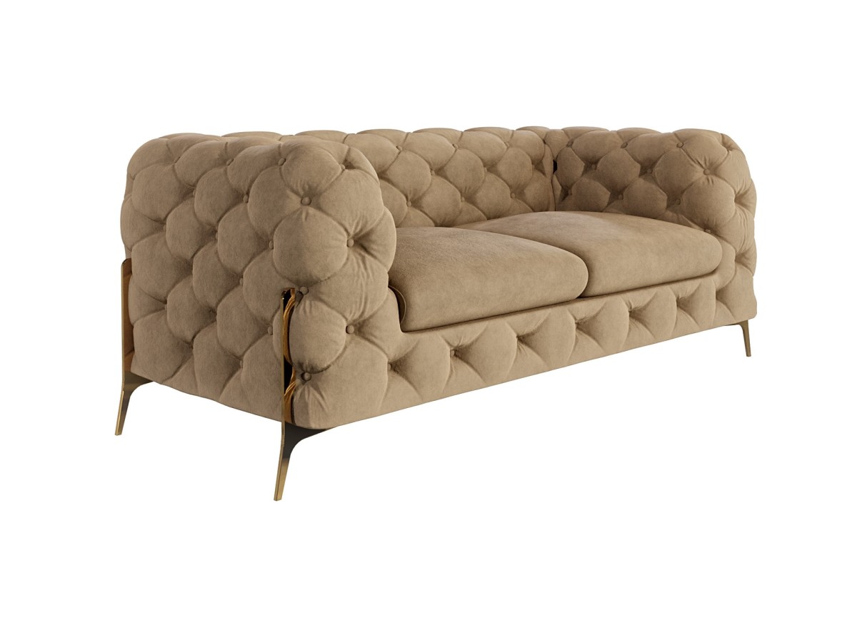 Natalie - Chesterfield Sofa 2-Sitzer mit Goldene Metall Füßen