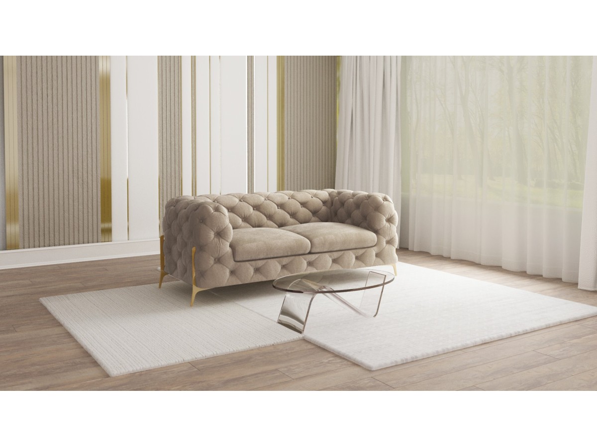 Natalie - Chesterfield Sofa 2-Sitzer mit Goldene Metall Füßen