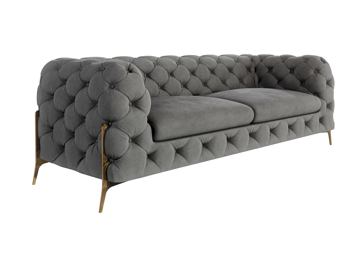 Natalie - Chesterfield Sofa 3-Sitzer mit Goldene Metall Füßen