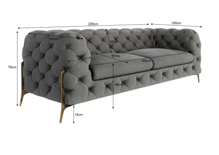 Natalie - Chesterfield Sofa 3-Sitzer mit Goldene Metall Füßen