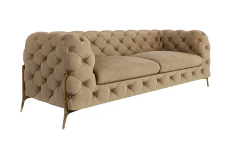 Natalie - Chesterfield Sofa 3-Sitzer mit Goldene Metall Füßen