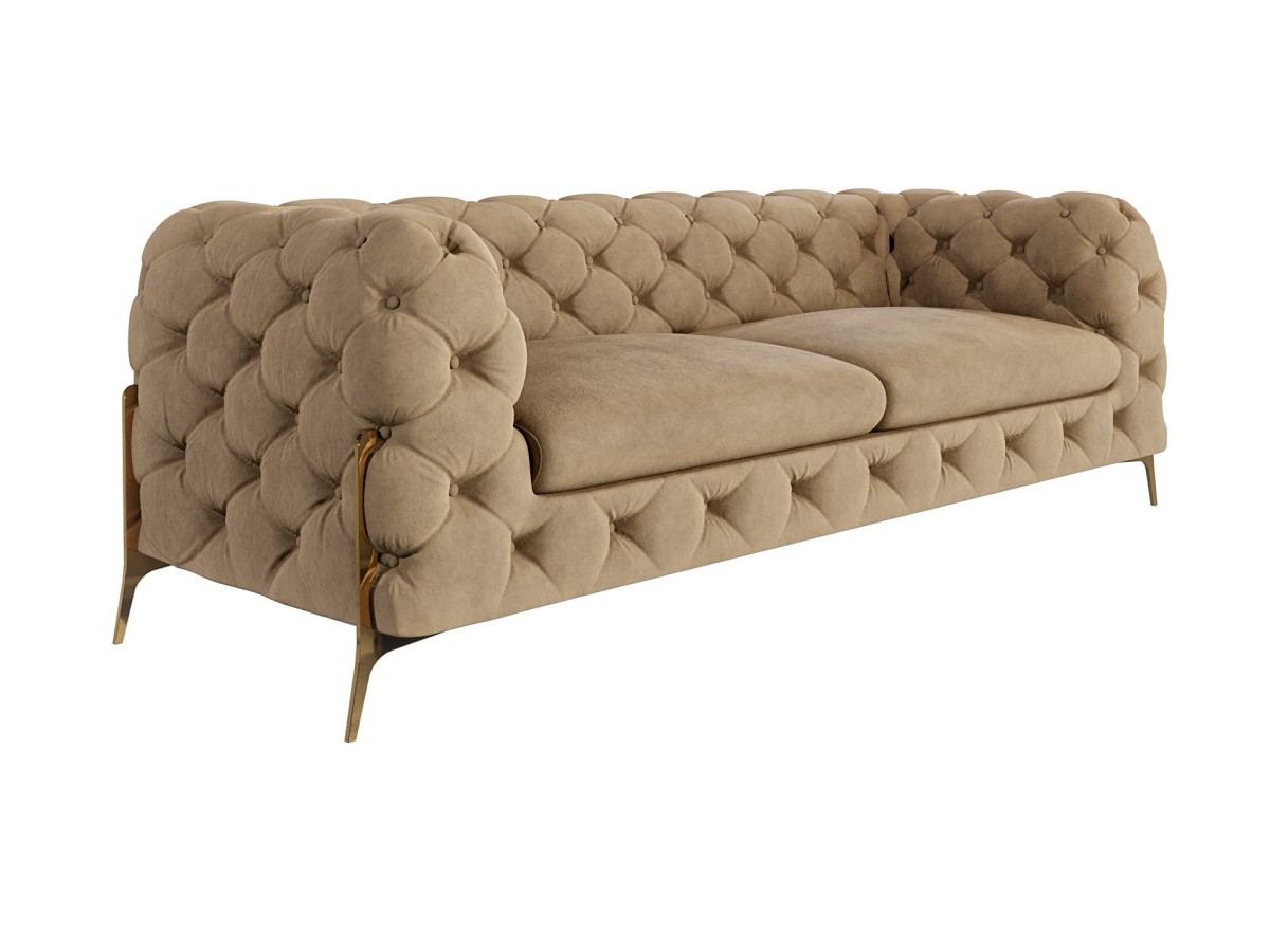 Natalie - Chesterfield Sofa 3-Sitzer mit Goldene Metall Füßen