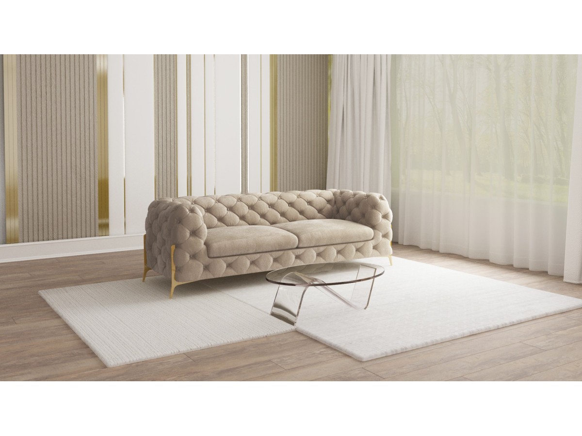 Natalie - Chesterfield Sofa 3-Sitzer mit Goldene Metall Füßen