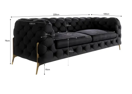 Natalie - Chesterfield Sofa 3-Sitzer mit Goldene Metall Füßen